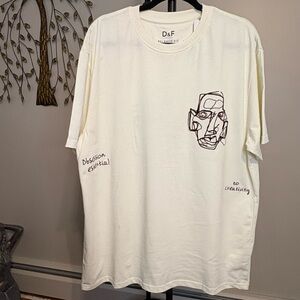 D&F Men’s Cream Relaxed Fit Embroidered Tshirt